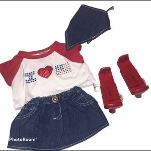 Build A Bear Skirt, bandanna, Top, Roller Skates